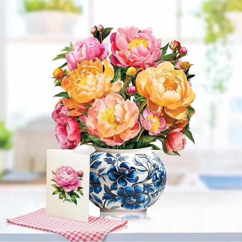 Paper Pop-Up Flower Card, Peony, Forever Flowers Bouquet 3D Popup Greeting Cards, Blank Note Envelope, Birthday Gift Cards, Mother's Day, Holiday Decorations in Saudi Arabia