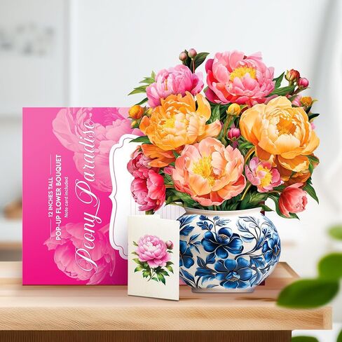 Paper Pop-Up Flower Card, Peony, Forever Flowers Bouquet 3D Popup Greeting Cards, Blank Note Envelope, Birthday Gift Cards, Mother's Day, Holiday Decorations in Saudi Arabia