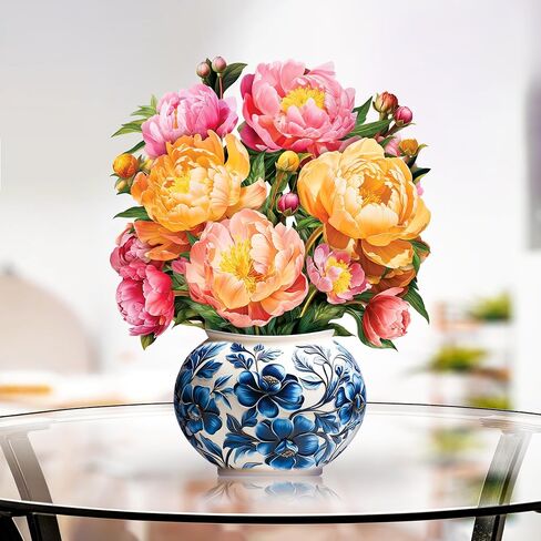 Paper Pop-Up Flower Card, Peony, Forever Flowers Bouquet 3D Popup Greeting Cards, Blank Note Envelope, Birthday Gift Cards, Mother's Day, Holiday Decorations in Saudi Arabia