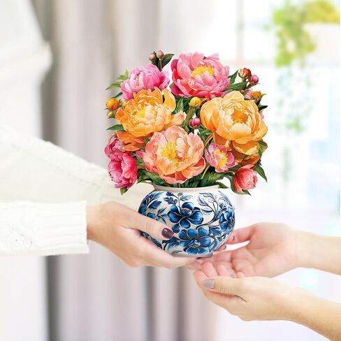 Paper Pop-Up Flower Card, Peony, Forever Flowers Bouquet 3D Popup Greeting Cards, Blank Note Envelope, Birthday Gift Cards, Mother's Day, Holiday Decorations in Saudi Arabia