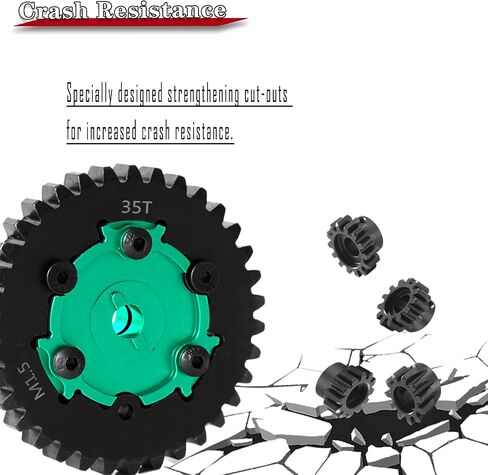 35T Spur Gear Cush Drive ترقيات جزء لـ 1/5 X-Maxx 6S، X-Maxx 8S Monster Truck، غطاء محرك كوش من الألومنيوم، فولاذ كربوني متوسط ​​35T 1.5 Spur Gear مع ترس ترس (15T/16T/17T/18T)، أخضر in Kuwait
