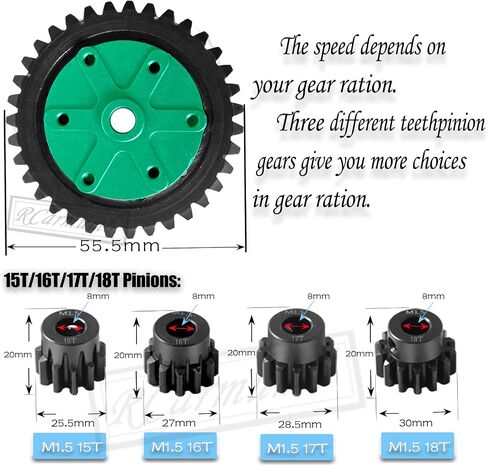 35T Spur Gear Cush Drive ترقيات جزء لـ 1/5 X-Maxx 6S، X-Maxx 8S Monster Truck، غطاء محرك كوش من الألومنيوم، فولاذ كربوني متوسط ​​35T 1.5 Spur Gear مع ترس ترس (15T/16T/17T/18T)، أخضر in Kuwait