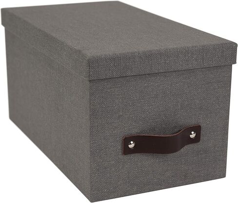 Bigso Silvia Organizational Storage Box | Photo Storage Box with Leather Handle for Shelves and Stacks Easily | Durable and Decorative Storage Boxes with Lids | 5.9″ x 6.5″ x 11.6″ | Ash in Saudi Arabia