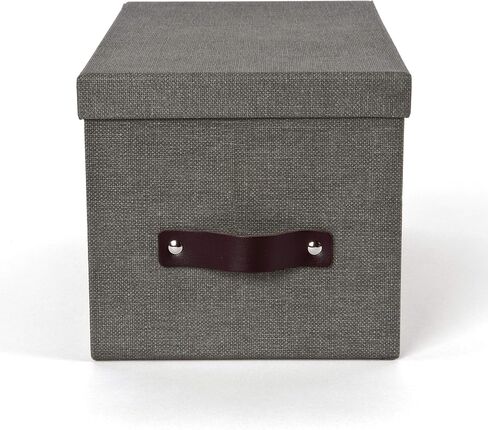 Bigso Silvia Organizational Storage Box | Photo Storage Box with Leather Handle for Shelves and Stacks Easily | Durable and Decorative Storage Boxes with Lids | 5.9″ x 6.5″ x 11.6″ | Ash in Saudi Arabia