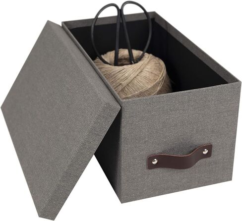 Bigso Silvia Organizational Storage Box | Photo Storage Box with Leather Handle for Shelves and Stacks Easily | Durable and Decorative Storage Boxes with Lids | 5.9″ x 6.5″ x 11.6″ | Ash in Saudi Arabia