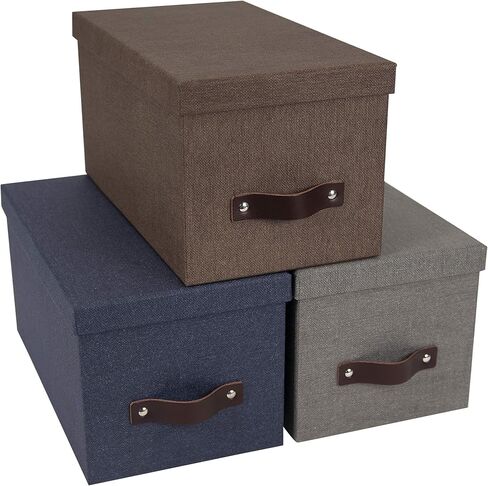 Bigso Silvia Organizational Storage Box | Photo Storage Box with Leather Handle for Shelves and Stacks Easily | Durable and Decorative Storage Boxes with Lids | 5.9″ x 6.5″ x 11.6″ | Ash in Saudi Arabia