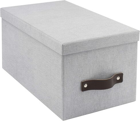 Bigso Silvia Organizational Storage Box | Photo Storage Box with Leather Handle for Shelves and Stacks Easily | Durable and Decorative Storage Boxes with Lids | 5.9″ x 6.5″ x 11.6″ | Ash in Saudi Arabia