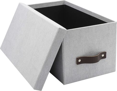 Bigso Silvia Organizational Storage Box | Photo Storage Box with Leather Handle for Shelves and Stacks Easily | Durable and Decorative Storage Boxes with Lids | 5.9″ x 6.5″ x 11.6″ | Ash in Saudi Arabia
