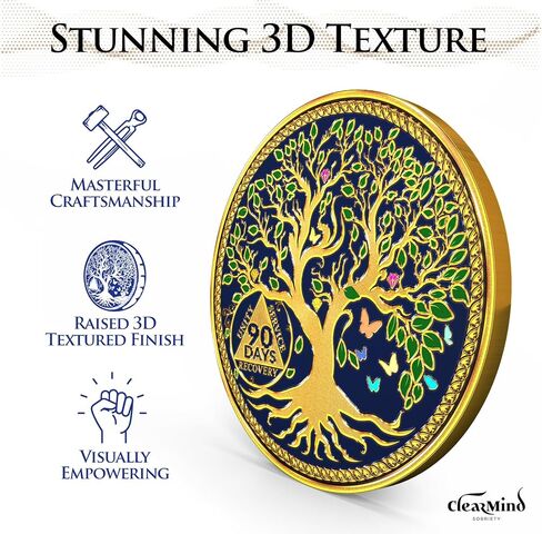 Tree of Life Sobriety Coins - Addiction Recovery Coins Sobriety Chips - AA Chips and Medallions - Anniversary Sobriety Gifts for Men & Women with Coin Capsule & Pouch - Days 90 in Saudi Arabia