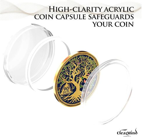 Tree of Life Sobriety Coins - Addiction Recovery Coins Sobriety Chips - AA Chips and Medallions - Anniversary Sobriety Gifts for Men & Women with Coin Capsule & Pouch - Days 90 in Saudi Arabia