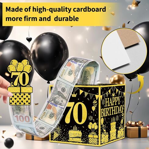 chiazllta 30th Birthday Surprise Gift Box Happy Birthday Money Box for Cash Pull Out Surprise Box Explosion for Girls Boys with Greeting Card Money Roll Gift Box for 30th Birthday Party Black Gold in Saudi Arabia