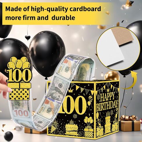 chiazllta 30th Birthday Surprise Gift Box Happy Birthday Money Box for Cash Pull Out Surprise Box Explosion for Girls Boys with Greeting Card Money Roll Gift Box for 30th Birthday Party Black Gold in Kuwait