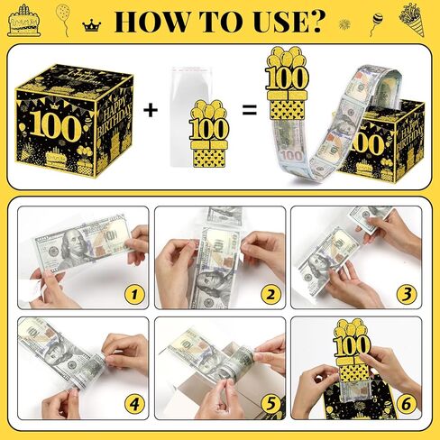 chiazllta 30th Birthday Surprise Gift Box Happy Birthday Money Box for Cash Pull Out Surprise Box Explosion for Girls Boys with Greeting Card Money Roll Gift Box for 30th Birthday Party Black Gold in Kuwait