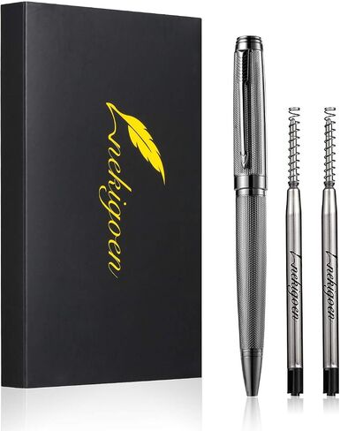Ballpoint Pen with Gift Box for Men Women,Luxury Stainless Steel Retractable Pen Executive Home Office Use, and 2 Extra Refills Black Ink 1.0mm B2 (full gray) in Saudi Arabia