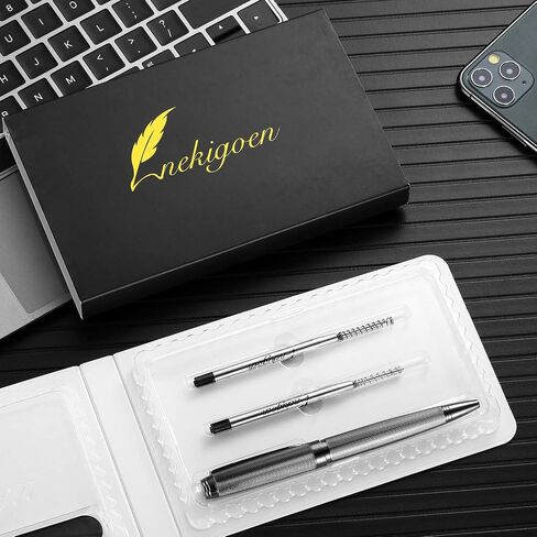 Ballpoint Pen with Gift Box for Men Women,Luxury Stainless Steel Retractable Pen Executive Home Office Use, and 2 Extra Refills Black Ink 1.0mm B2 (full gray) in Saudi Arabia