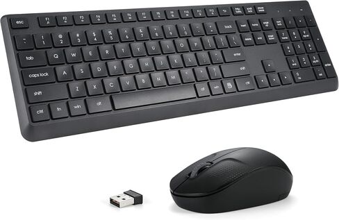 مجموعة لوحة مفاتيح وماوس لاسلكية لنظام التشغيل Windows، مجموعة لوحة مفاتيح كمبيوتر لاسلكية خارجية كاملة الحجم 2.4 جيجا بايت لأجهزة الكمبيوتر المحمول وأجهزة الكمبيوتر المكتبية Chrome Mac، لوحة أرقام 1600 نقطة لكل بوصة مستقبل USB ماوس صامت (أسود) in Kuwait