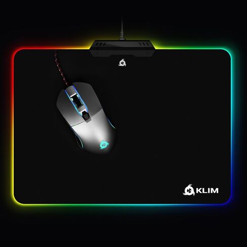 لوحة ماوس ألعاب KLIM RGB - لوحة ماوس ألعاب ذات سطح صلب أسود كبير LED USB - تأثيرات إضاءة Chroma - مصابيح LED - 13.7 × 10.3 × 0.4 بوصة - مريحة in Kuwait