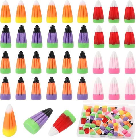 36 Pieces Fake Candy Corn Embellishments, Halloween Decor Resin Candy Corn Beads Party Supplies Candy Decors with Box DIY Crafts Scrapbooking Accessories (RainbowColor) in Kuwait