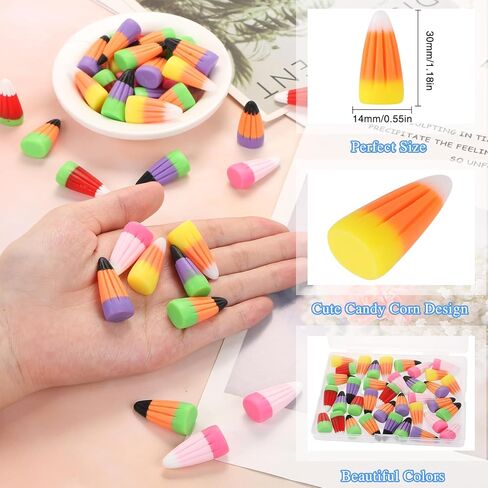 36 Pieces Fake Candy Corn Embellishments, Halloween Decor Resin Candy Corn Beads Party Supplies Candy Decors with Box DIY Crafts Scrapbooking Accessories (RainbowColor) in Kuwait