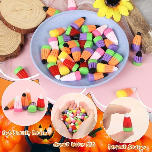 36 Pieces Fake Candy Corn Embellishments, Halloween Decor Resin Candy Corn Beads Party Supplies Candy Decors with Box DIY Crafts Scrapbooking Accessories (RainbowColor) in Kuwait