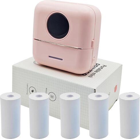 Mini Portable Printer Inkless Sticker Printer with 5 Rolls Paper Bluetooth Mini Smart Pocket Printer Portable Receipt Printer Inkless Thermal Printer for iOS&Android White in Saudi Arabia