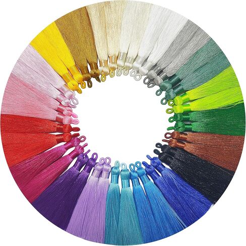 Tassels for Jewelry Making,3.55'' Multi-Color Handmade Imitation Silk Tassels with Hanging Loop for Bookmark Tassels Bracelets Earrings Acrylic Key Chain and DIY Craft (40 Mixed Color) in Kuwait
