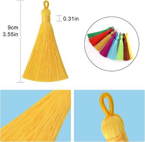 Tassels for Jewelry Making,3.55'' Multi-Color Handmade Imitation Silk Tassels with Hanging Loop for Bookmark Tassels Bracelets Earrings Acrylic Key Chain and DIY Craft (40 Mixed Color) in Kuwait