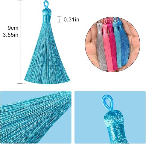 شرابات لصنع المجوهرات، شرابات حريرية مقلدة متعددة الألوان مصنوعة يدويًا مقاس 8.89 سم مع حلقة تعليق للإشارة المرجعية، شرابات، أساور، أقراط، سلسلة مفاتيح أكريليك وحرف يدوية (40 لونًا مختلطًا) in Kuwait