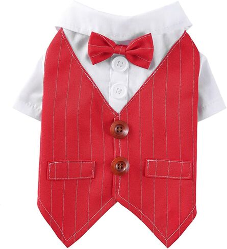 Formal Pet Attire for Small Dog Cats, Christmas Shirt Costume with Bow Tie, Puppy Tuxedo for Parties and Events (Large, Red) in Kuwait