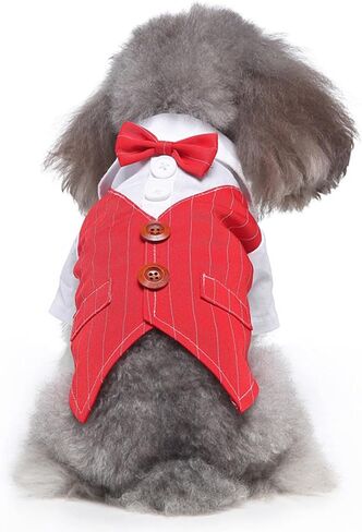 Formal Pet Attire for Small Dog Cats, Christmas Shirt Costume with Bow Tie, Puppy Tuxedo for Parties and Events (Large, Red) in Kuwait