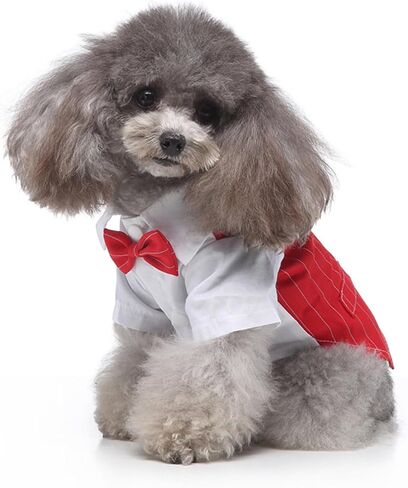 Formal Pet Attire for Small Dog Cats, Christmas Shirt Costume with Bow Tie, Puppy Tuxedo for Parties and Events (Large, Red) in Kuwait