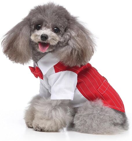 Formal Pet Attire for Small Dog Cats, Christmas Shirt Costume with Bow Tie, Puppy Tuxedo for Parties and Events (Large, Red) in Kuwait