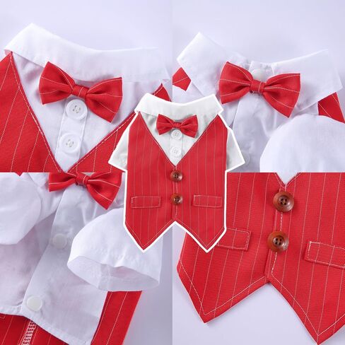 Formal Pet Attire for Small Dog Cats, Christmas Shirt Costume with Bow Tie, Puppy Tuxedo for Parties and Events (Large, Red) in Kuwait