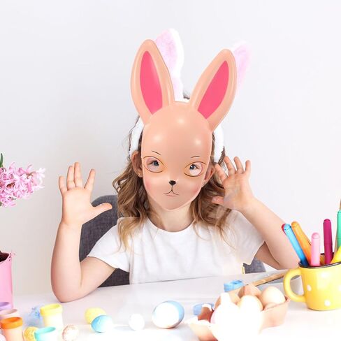 قناع Kitsune Bunny Mask لعيد الفصح، قناع تنكر على شكل أرنب لحفلات تنكرية وحفلات عيد الفصح والهالوين باللون الأبيض in Saudi Arabia