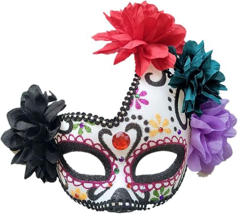 GREUS Sugar Skull Mask Women Mexican Day of the Dead Mask Flower Masquerade Mask Costume Half Face Mask for Halloween in Saudi Arabia