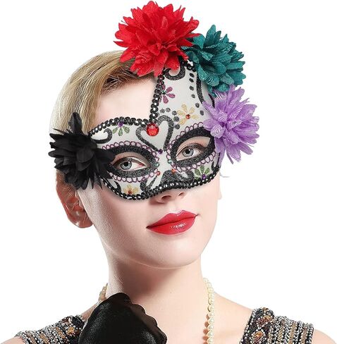 GREUS Sugar Skull Mask Women Mexican Day of the Dead Mask Flower Masquerade Mask Costume Half Face Mask for Halloween in Saudi Arabia