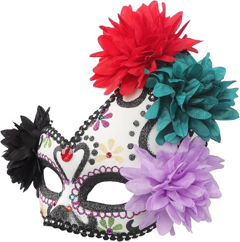 GREUS Sugar Skull Mask Women Mexican Day of the Dead Mask Flower Masquerade Mask Costume Half Face Mask for Halloween in Saudi Arabia