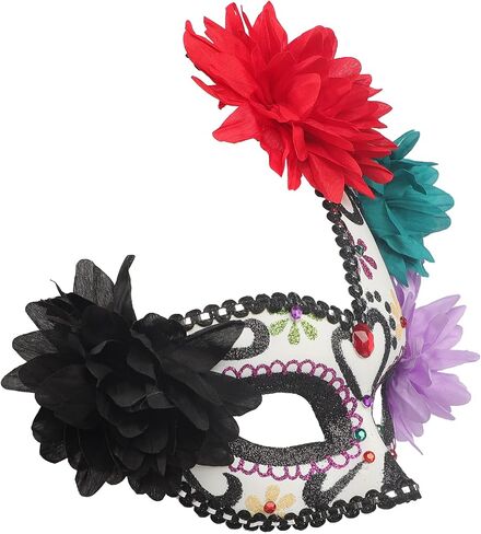 GREUS Sugar Skull Mask Women Mexican Day of the Dead Mask Flower Masquerade Mask Costume Half Face Mask for Halloween in Saudi Arabia