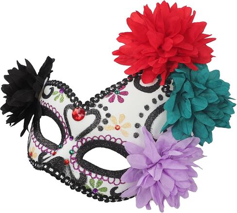 GREUS Sugar Skull Mask Women Mexican Day of the Dead Mask Flower Masquerade Mask Costume Half Face Mask for Halloween in Saudi Arabia