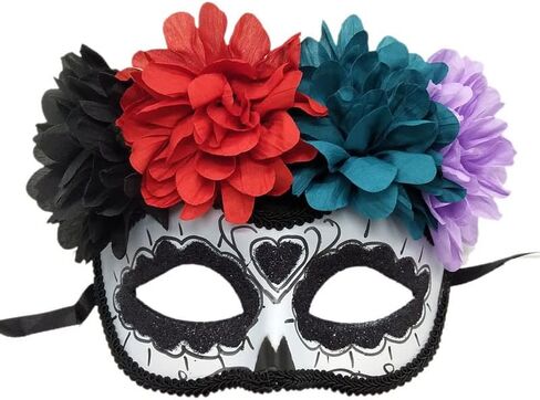 GREUS Sugar Skull Mask Women Mexican Day of the Dead Mask Flower Masquerade Mask Costume Half Face Mask for Halloween in Saudi Arabia