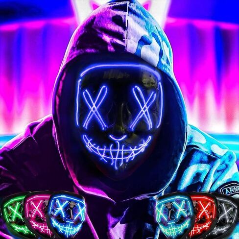 Halloween Mask Costume, LED Purge Mask, LED Light Up Mask with 3 Lighting Modes Masquerades Parties Carnival Gifts in Saudi Arabia