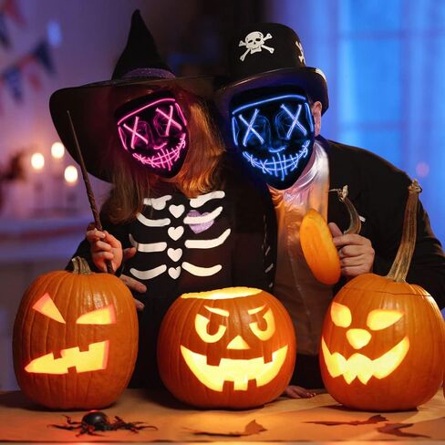 Halloween Mask Costume, LED Purge Mask, LED Light Up Mask with 3 Lighting Modes Masquerades Parties Carnival Gifts in Saudi Arabia