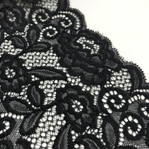 6 Inch Wide Stretch Lace Ribbon Elastic Lace Trim Fabric, Perfect for Crafting, Sewing Making, Gift Wrapping and Bridal Wedding Decorations - 5 Yards - 8903 (Black) in Kuwait