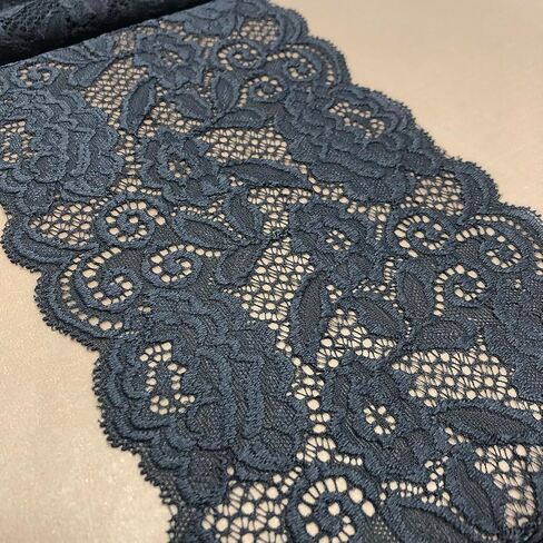 6 Inch Wide Stretch Lace Ribbon Elastic Lace Trim Fabric, Perfect for Crafting, Sewing Making, Gift Wrapping and Bridal Wedding Decorations - 5 Yards - 8903 (Black) in Kuwait