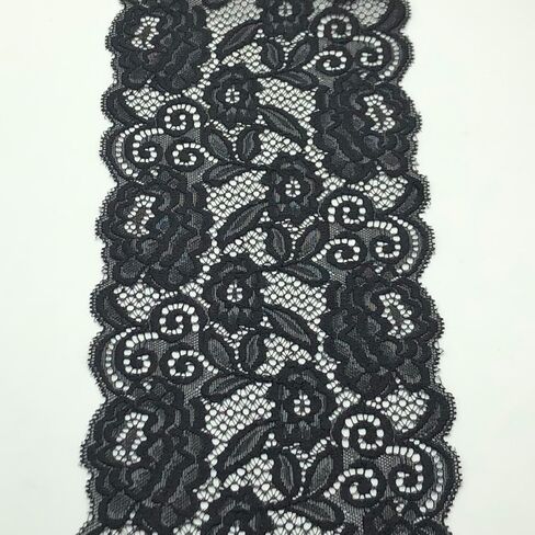 6 Inch Wide Stretch Lace Ribbon Elastic Lace Trim Fabric, Perfect for Crafting, Sewing Making, Gift Wrapping and Bridal Wedding Decorations - 5 Yards - 8903 (Black) in Kuwait