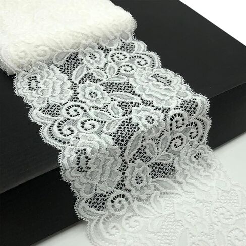 6 Inch Wide Stretch Lace Ribbon Elastic Lace Trim Fabric, Perfect for Crafting, Sewing Making, Gift Wrapping and Bridal Wedding Decorations - 5 Yards - 8903 (Black) in Kuwait