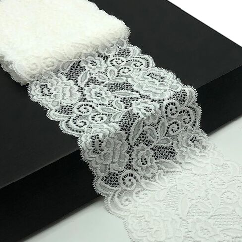 6 Inch Wide Stretch Lace Ribbon Elastic Lace Trim Fabric, Perfect for Crafting, Sewing Making, Gift Wrapping and Bridal Wedding Decorations - 5 Yards - 8903 (Black) in Kuwait
