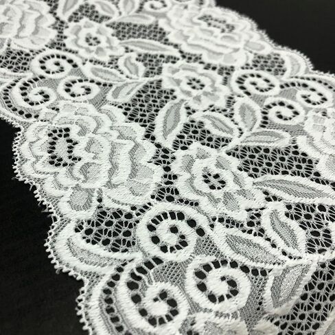 6 Inch Wide Stretch Lace Ribbon Elastic Lace Trim Fabric, Perfect for Crafting, Sewing Making, Gift Wrapping and Bridal Wedding Decorations - 5 Yards - 8903 (Black) in Kuwait