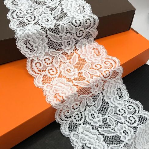 6 Inch Wide Stretch Lace Ribbon Elastic Lace Trim Fabric, Perfect for Crafting, Sewing Making, Gift Wrapping and Bridal Wedding Decorations - 5 Yards - 8903 (Black) in Kuwait