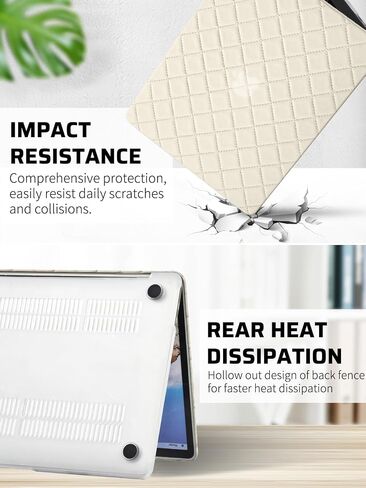 Seorsok Compatible with MacBook Air 13 Inch Case 2022 2021 2020 2019 2018 Release A1932 A2179 M1 A2337 Touch ID,Anti-Fingerprint Elegant Grid Leather Plastic Case with Keyboard Cover,Beige in Saudi Arabia